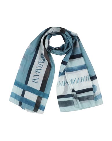 Emporio Armani Man Scarf Slate Blue Size - Silk In Blue