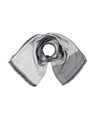 Emporio Armani Man Scarf Navy Size - Polyester, Virgin Wool, Modal In Gray