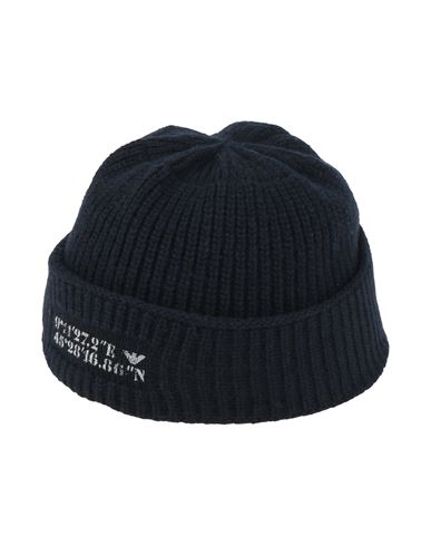 Emporio Armani Toddler Boy Hat Midnight Blue Size 4 Recycled Wool, Recycled Polyamide In Black