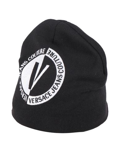 Versace Jeans Couture Black Embroidered Beanie In Black