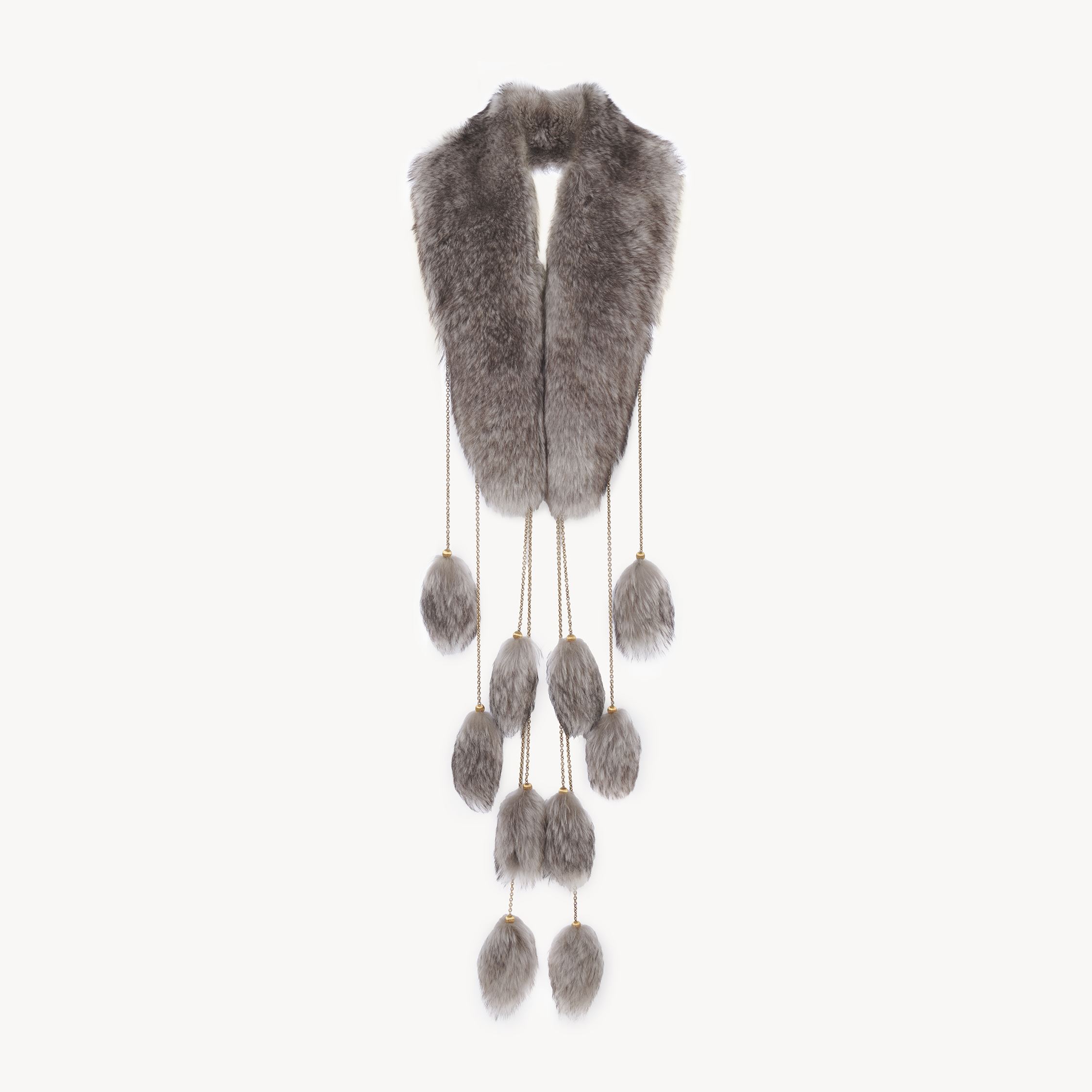 Chloé The Treasure Tails Scarf In Shearling Silver Size Onesize 100% Ovis Aries Shearling, Farmed, Coo Spa In Silver