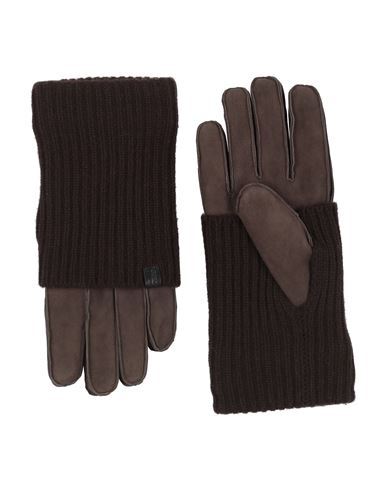 Giorgio Armani Man Gloves Dark Brown Size L Lambskin, Cashmere In Brown