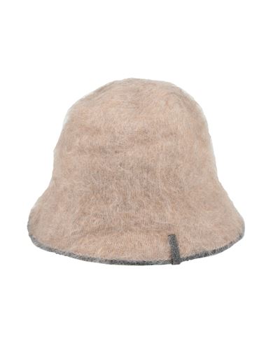 Brunello Cucinelli Woman Hat Sand Size M Polyamide, Mohair Wool, Wool, Brass In Sand