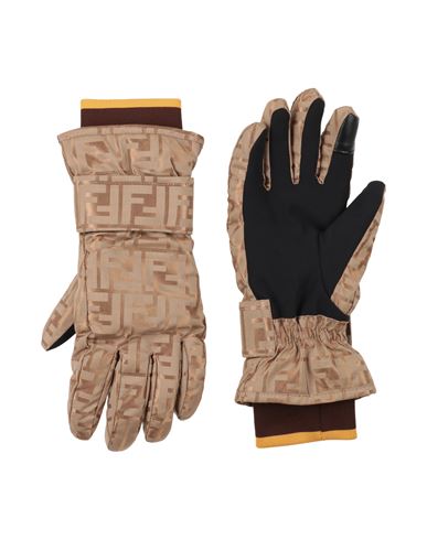 Fendi Man Gloves Light Brown Size L Cotton, Polyamide, Polyurethane Resin, Goat Skin In Brown