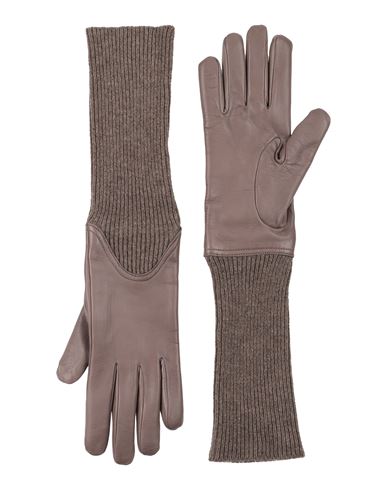 Agnona Woman Gloves Taupe Size L Cashmere, Lambskin In Gray