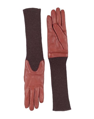 Agnona Woman Gloves Brown Size S Cashmere, Lambskin In Brown