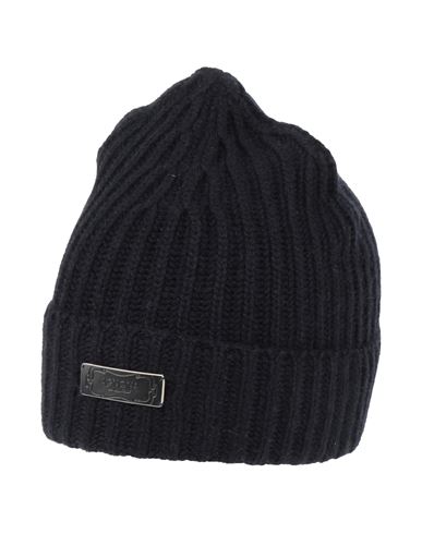 Agnona Woman Hat Midnight Blue Size Onesize Cashmere, Calfskin In Black