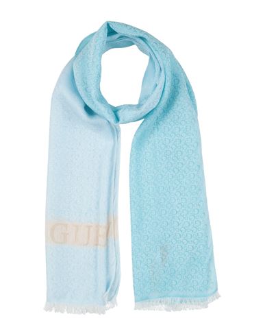 Guess Woman Scarf Azure Size - Viscose, Acetate In Blue