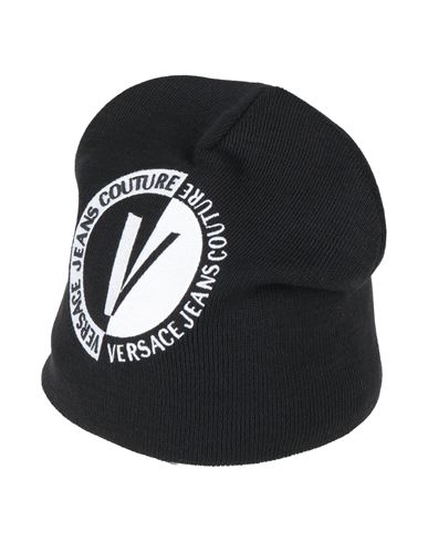 Versace Jeans Couture Black Embroidered Beanie In Black