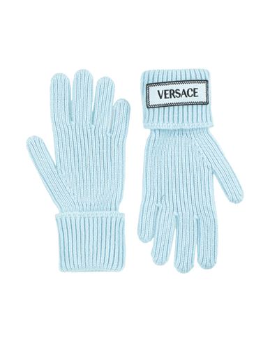 Versace Woman Gloves Sky Blue Size M Wool