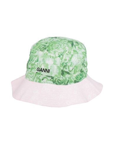 Ganni Woman Hat Green Size Onesize Cotton In Multi