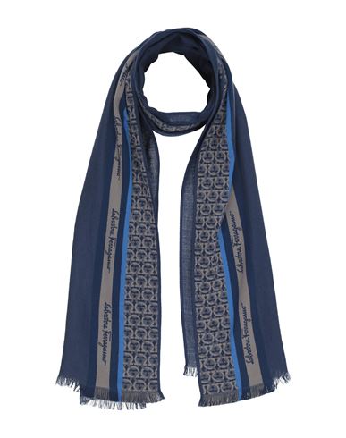 Ferragamo Man Scarf Blue Size - Wool, Cotton, Silk