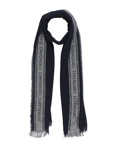 Ferragamo Man Scarf Midnight Blue Size - Wool, Silk