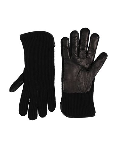 Agnona Man Gloves Midnight Blue Size L Cashmere, Lambskin In Black