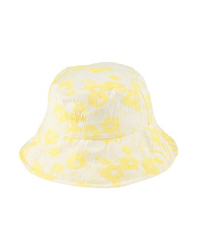 Msgm Woman Hat Pastel Yellow Size L Polyester, Cotton