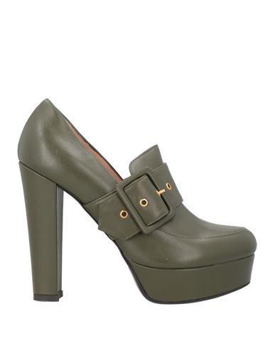 Moschino Woman Loafers Military Green Size 7 Calfskin