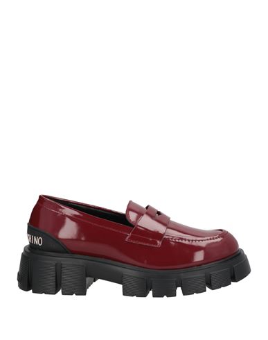 Love Moschino Woman Loafers Burgundy Size 11 Calfskin In Red