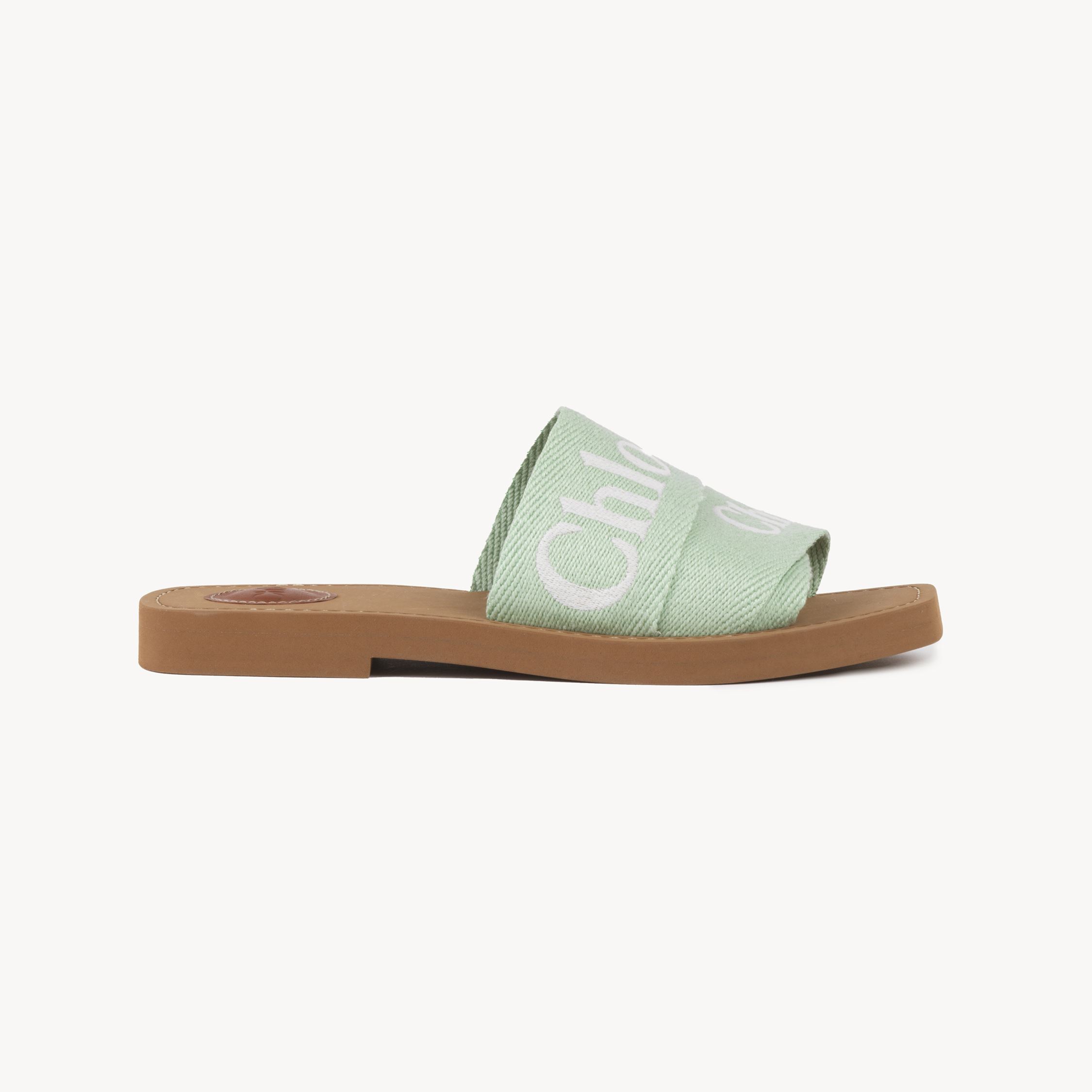 Chloé Woody Mule Green Size 3 90% Linen, 10% Polyester In Green