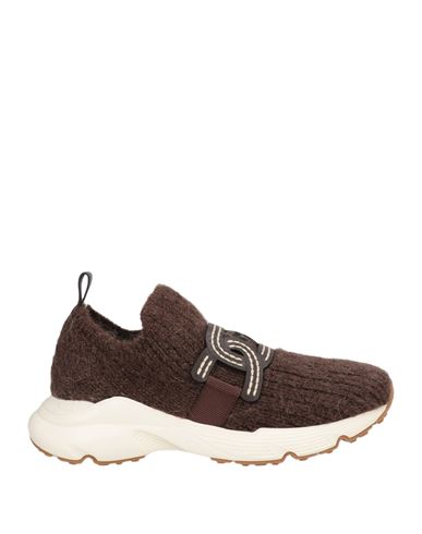 TOD'S TOD'S WOMAN SNEAKERS CHOCOLATE BROWN SIZE 8 TEXTILE FIBERS, LEATHER 
