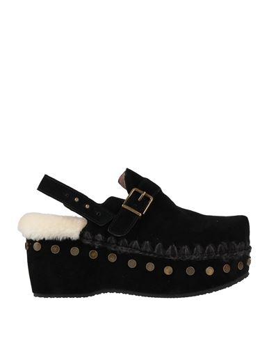 MOU MOU WOMAN MULES & CLOGS BLACK SIZE 8 COW LEATHER, SHEEPSKIN 