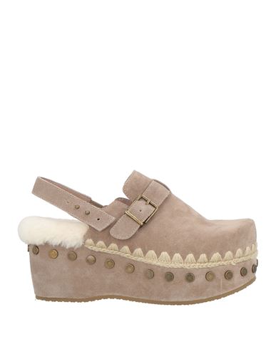 MOU MOU WOMAN MULES & CLOGS GREY SIZE 10 COW LEATHER, SHEEPSKIN 