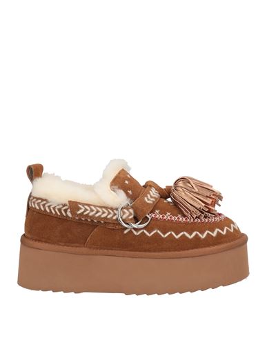 Elena Iachi Woman Loafers Camel Size 8 Leather