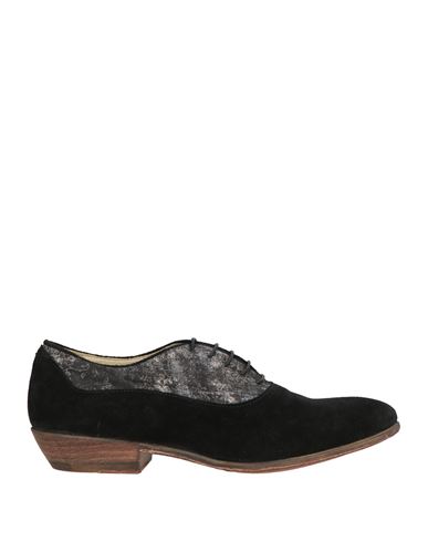 Driver Woman Lace-up Shoes Black Size 7 Leather, Textile Fibers
