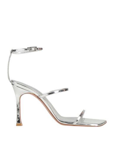 Amina Muaddi Woman Sandals Silver Size 7.5 Leather