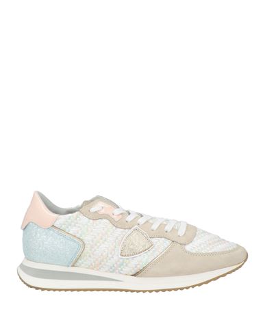 Philippe Model Woman Sneakers White Size 8 Leather, Natural Raffia In Neutral