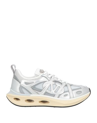 Shop Valentino Garavani Woman Sneakers Silver Size 5 Leather, Textile Fibers