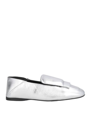 Sergio Rossi Woman Loafers Silver Size 7.5 Leather