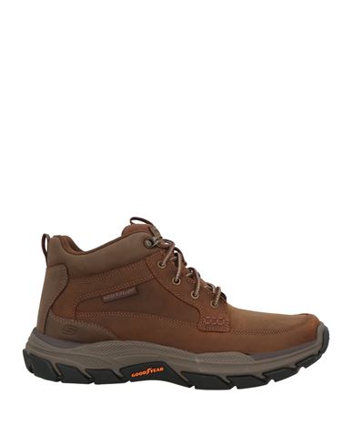 Skechers Man Ankle Boots Brown Size 10 Leather, Textile Fibers