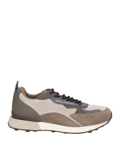 Armani Exchange Man Sneakers Taupe Size 8 Leather, Textile Fibers
