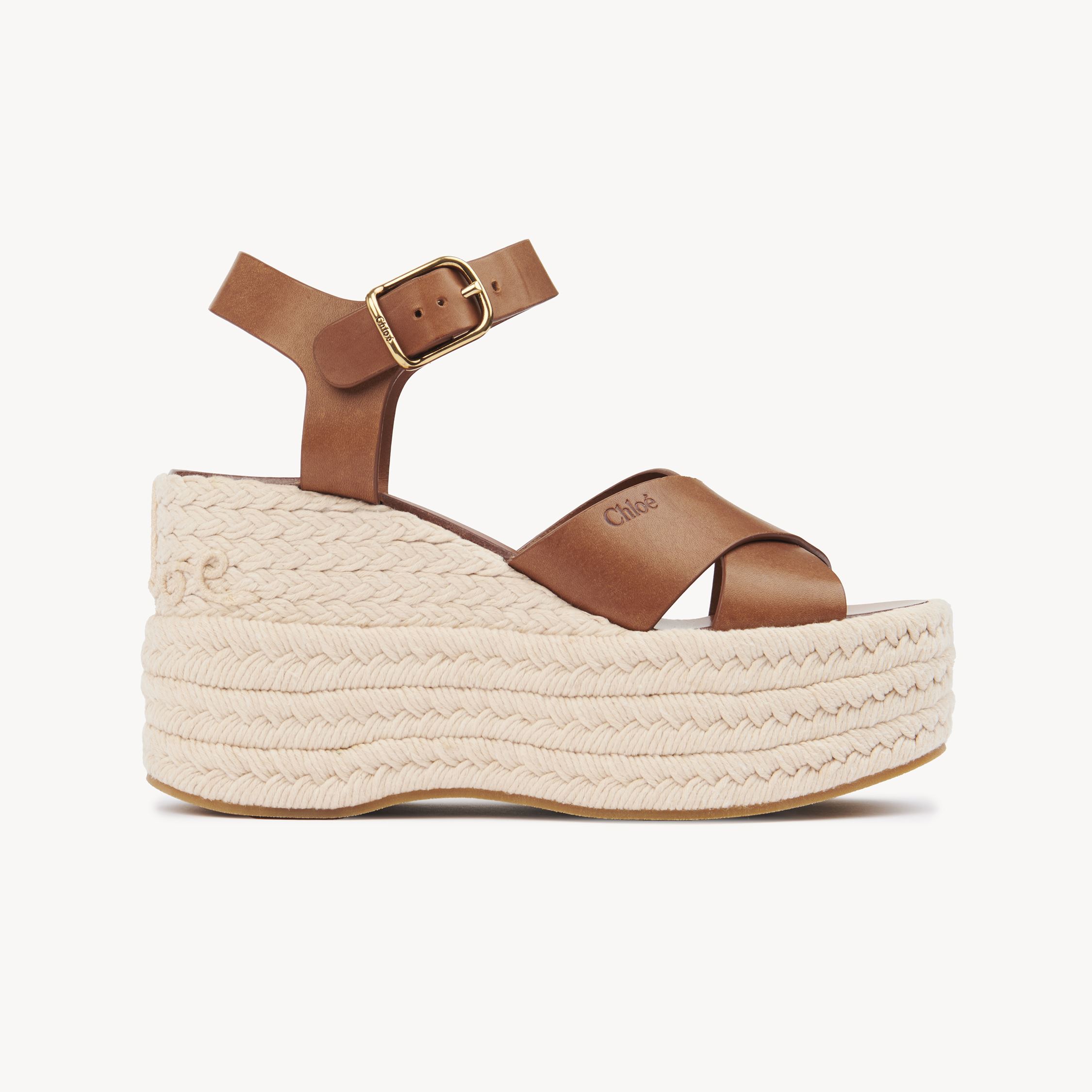 CHLOÉ ISLA WEDGE ESPADRILLE BROWN SIZE 6 100% CALF-SKIN LEATHER 