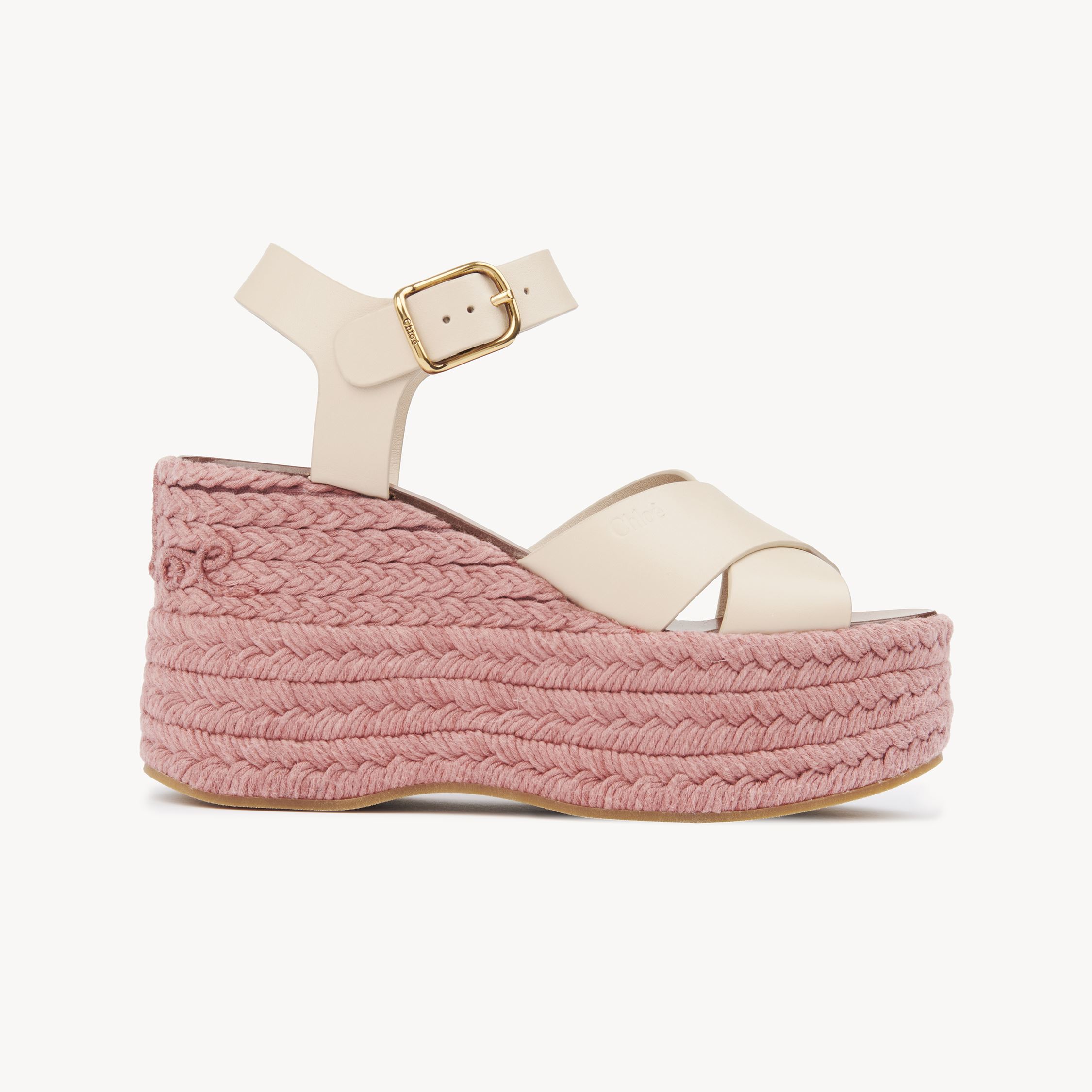 CHLOÉ ISLA WEDGE ESPADRILLE BEIGE SIZE 8 100% CALF-SKIN LEATHER 