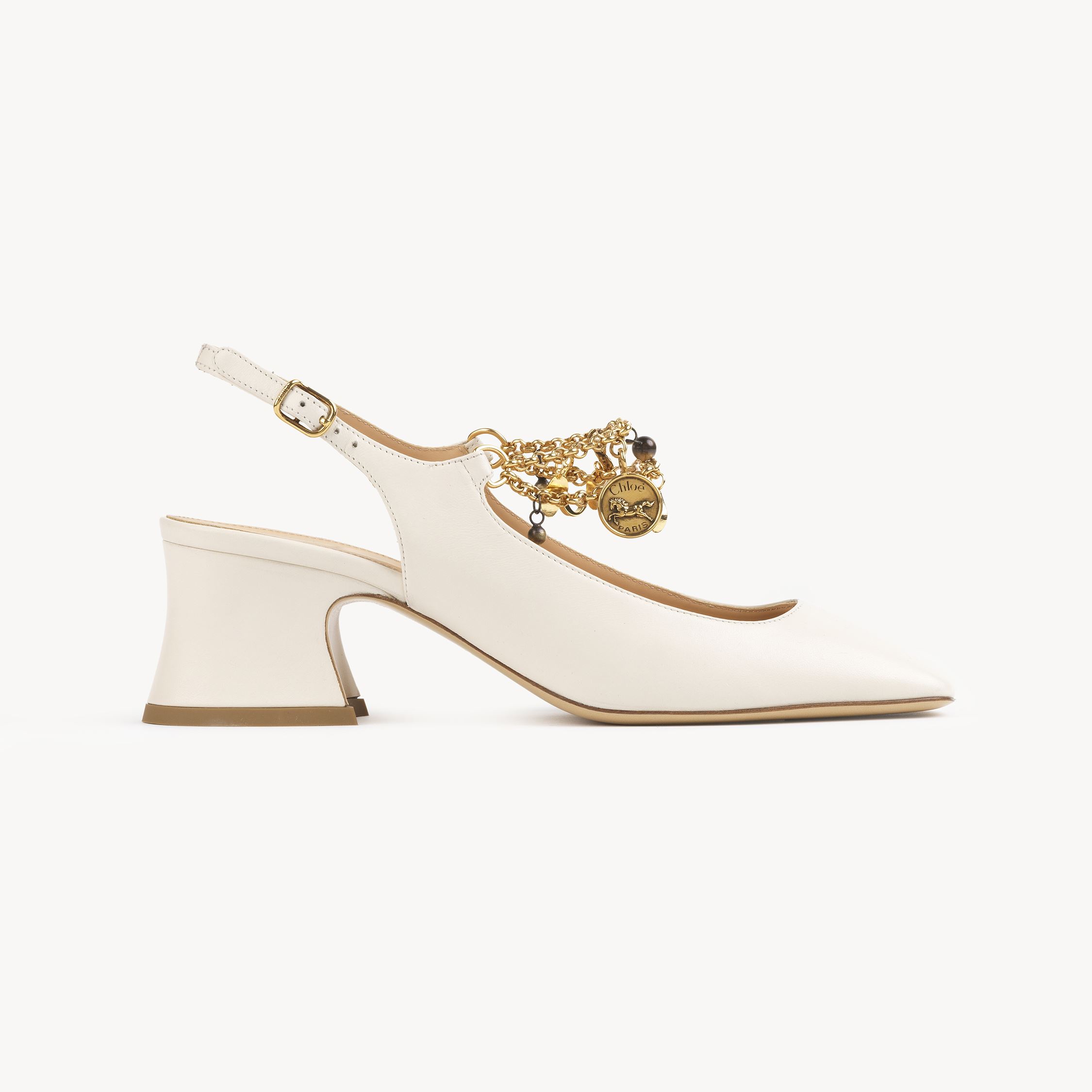 Chloé Charms Pump Beige Size 7.5 100% Calf-skin Leather