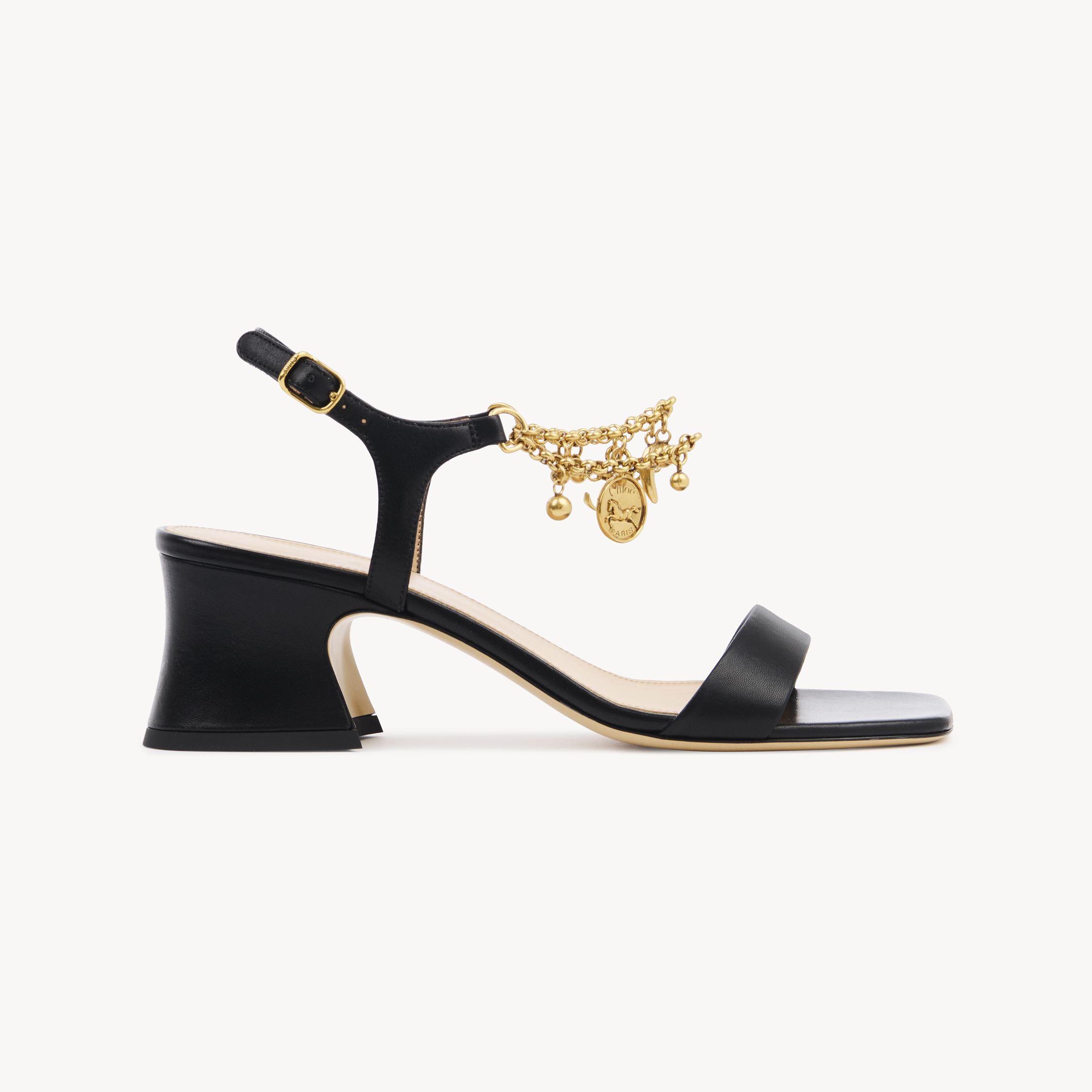 Chloé Charms Heeled Sandal Black Size 6 100% Calf-skin Leather