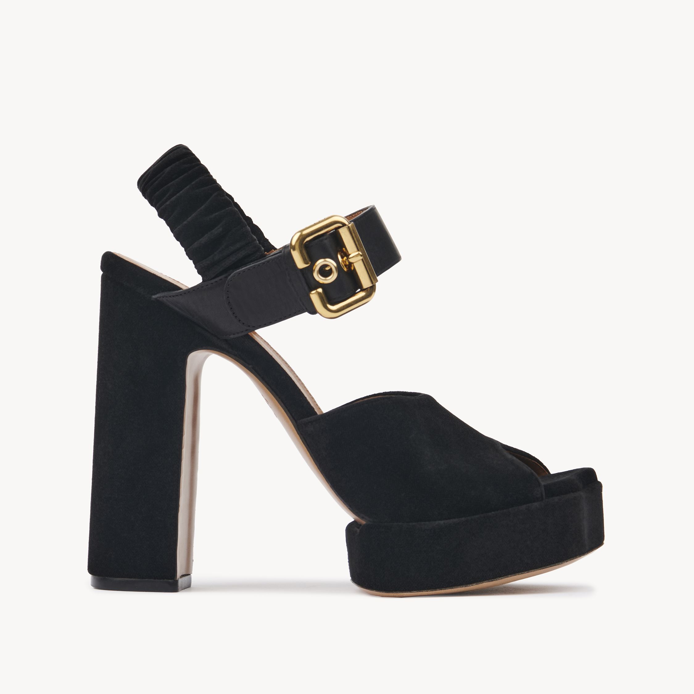 Chloé Aria Platform Sandal Black Size 9.5 100% Polyester, Calf-skin Leather