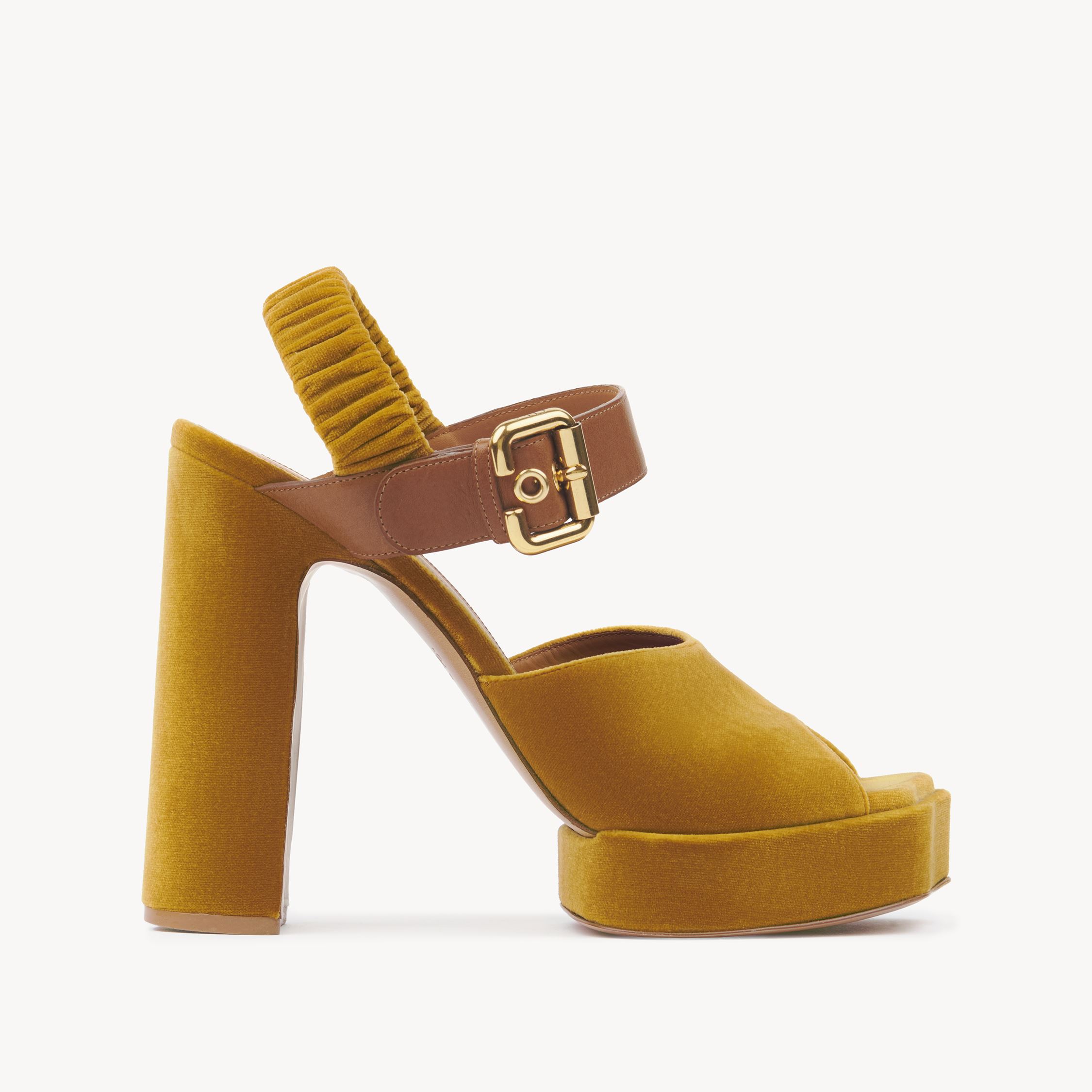 Chloé Aria Platform Sandal Gold Size 7 100% Polyester, Calf-skin Leather