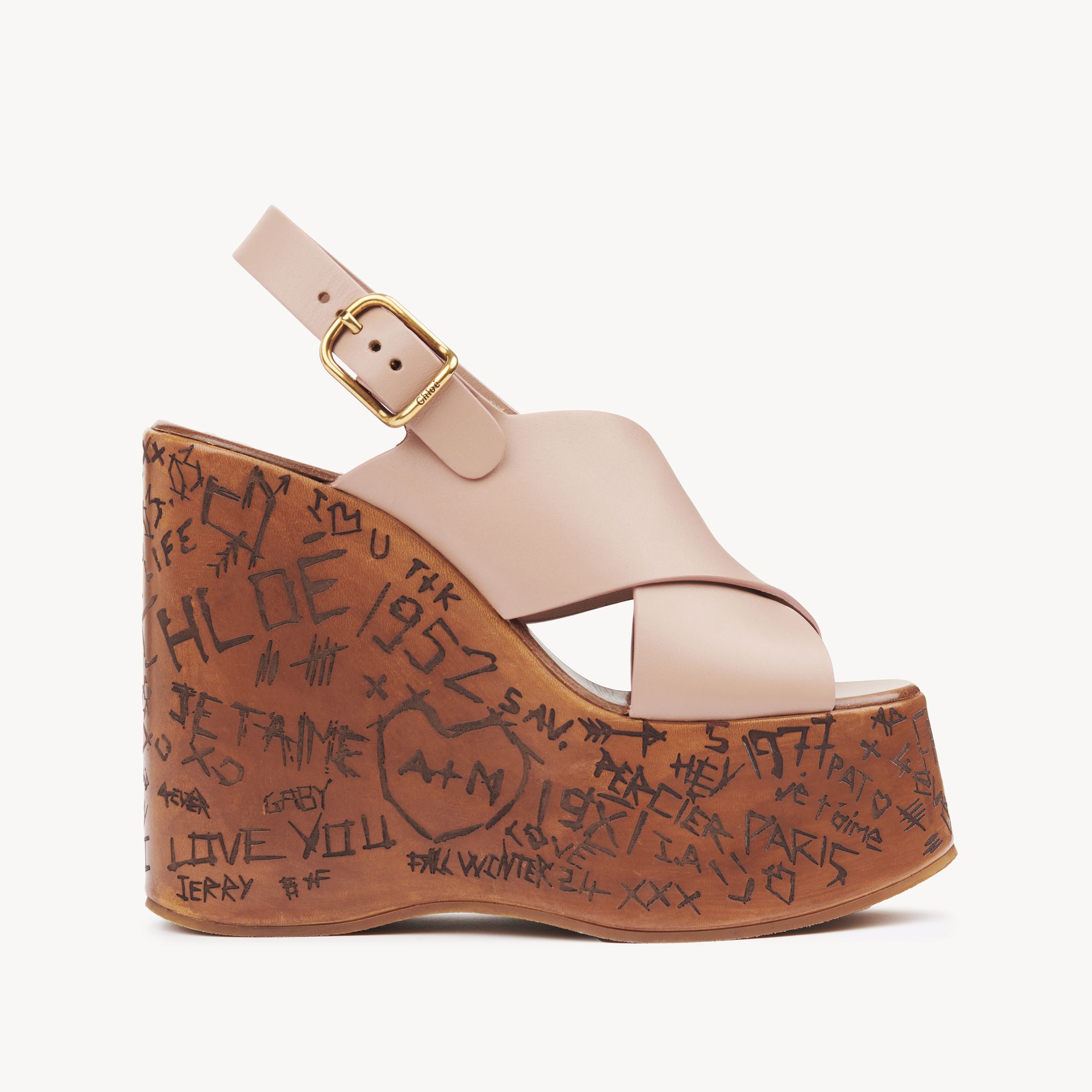 Chloé Maxime Leather Crisscross Platform Wedges In Gold
