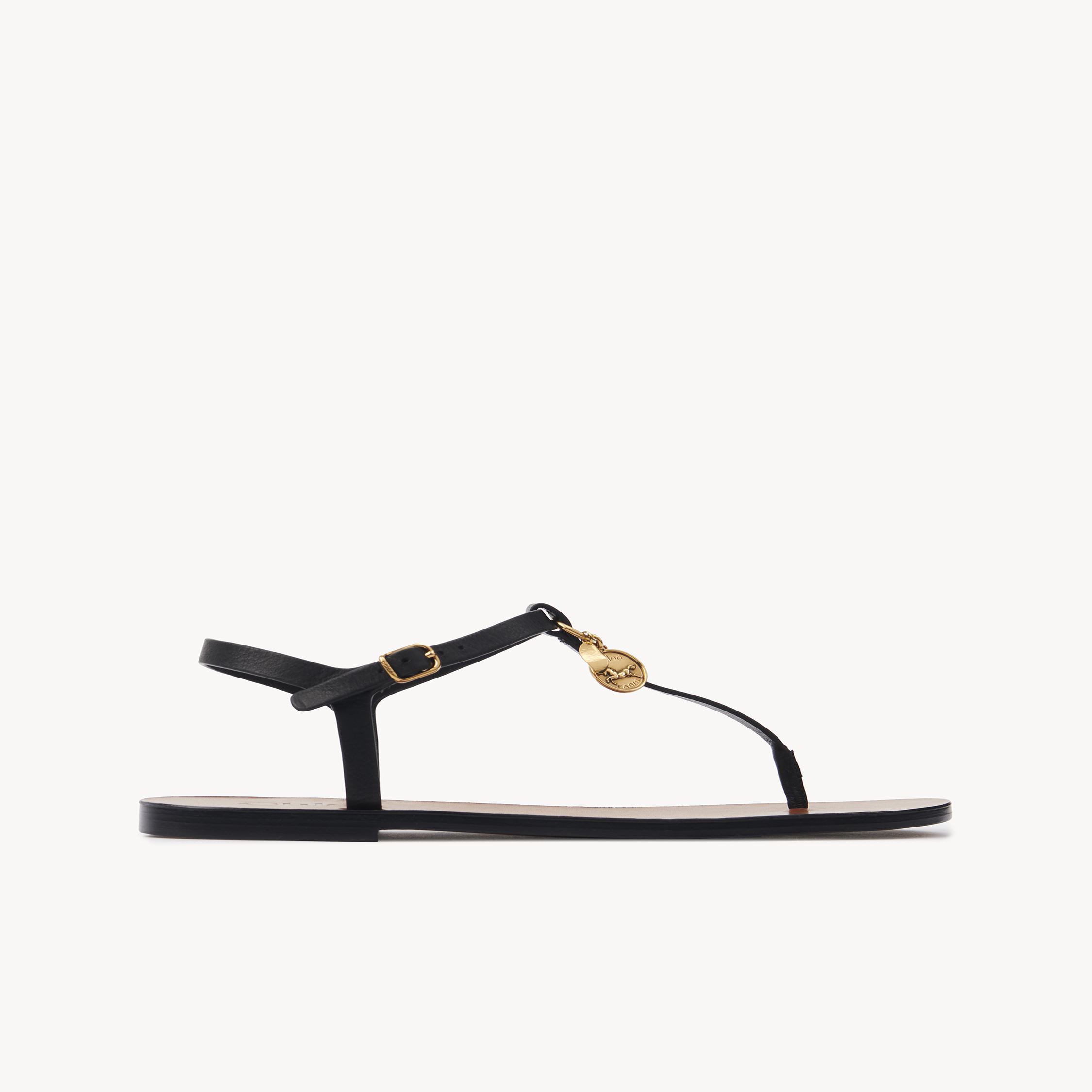 Chloé Charms Sandal Black Size 7 100% Calf-skin Leather In Black