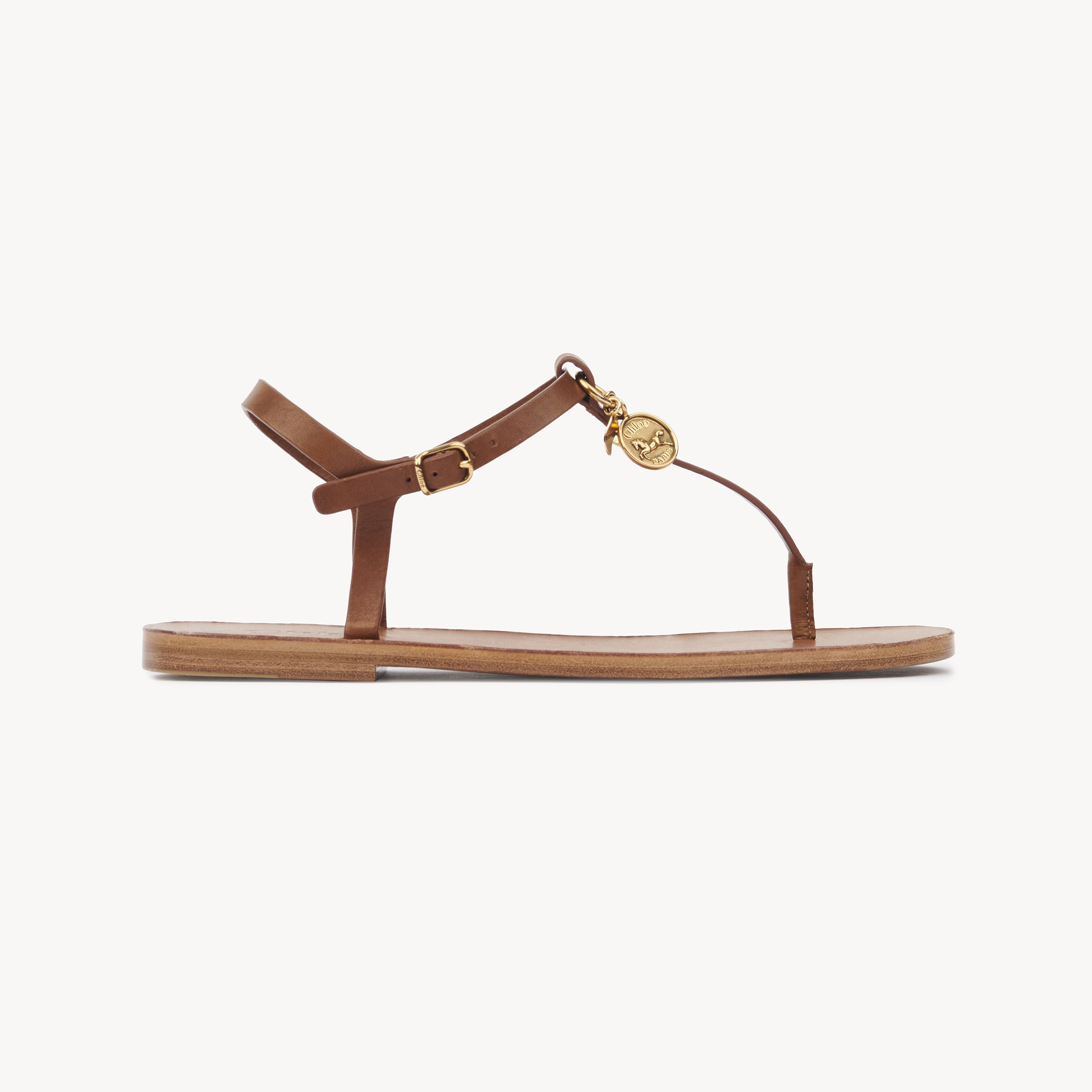 Chloé Charms Sandal Brown Size 8 100% Calf-skin Leather