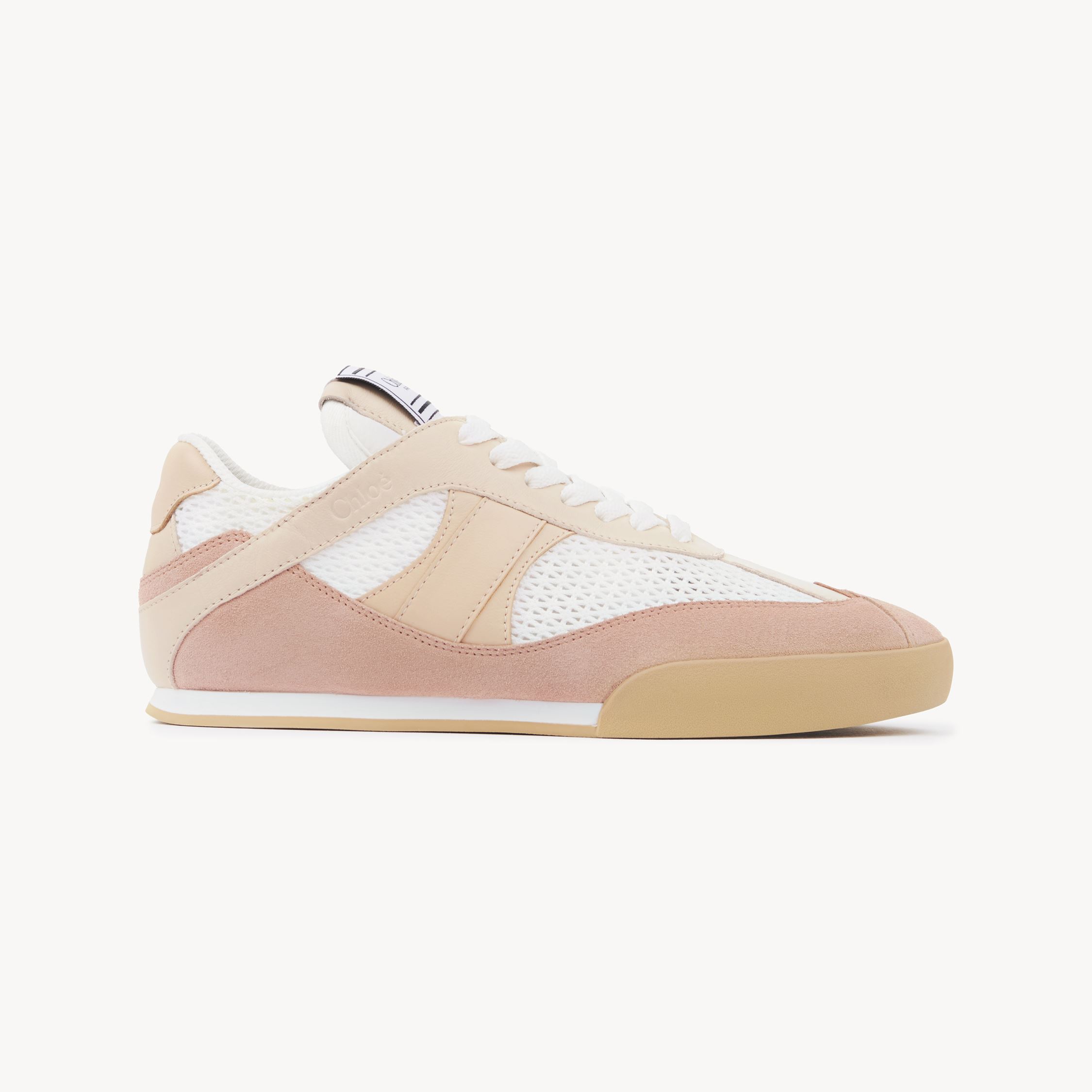 Chloé Kick Leather And Suede-trimmed Mesh Sneakers In Neutral