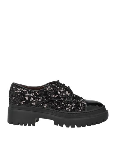 Karida Woman Lace-up Shoes Black Size 7 Leather, Textile Fibers