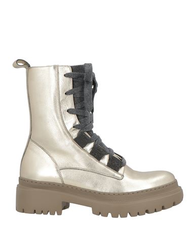 Brunello Cucinelli Woman Ankle Boots Platinum Size 7 Leather, Brass, Textile Fibers In Gray