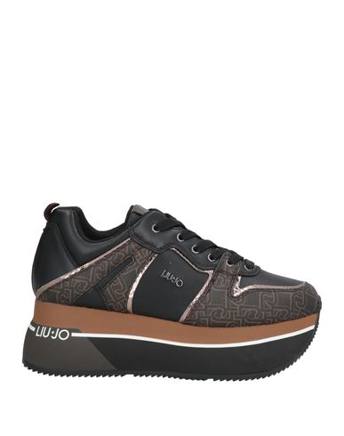 Liu •jo Woman Sneakers Black Size 8 Leather, Textile Fibers In Multi