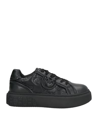 Pinko Woman Sneakers Black Size 8 Calfskin, Textile Fibers In Black