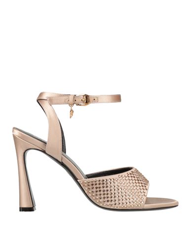 Versace Woman Sandals Beige Size 8 Textile Fibers In Multi