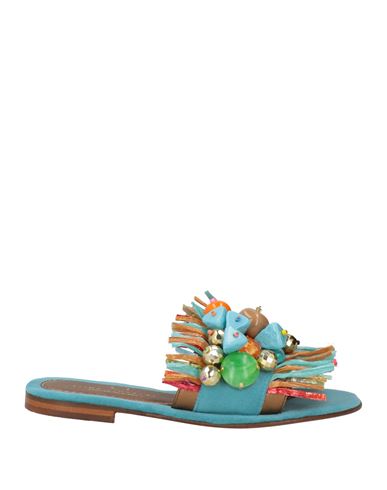 Elina Linardaki Woman Sandals Turquoise Size 6 Leather, Textile Fibers