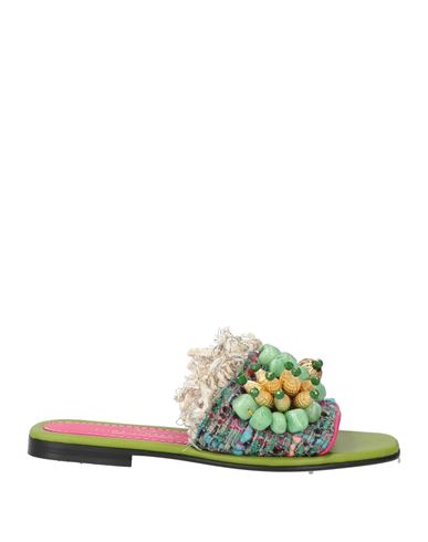 Elina Linardaki Woman Sandals Light Green Size 6 Textile Fibers